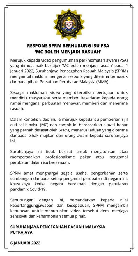 Malaysian Medical Association Demands Apology And Calls Sprm’s Anti Bribery Ad “offensive And Crass”