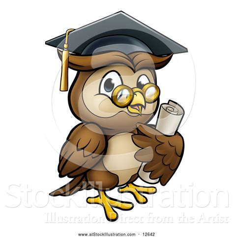 Vector Illustration Of A Wise Cartoon Owl Wearing Glasses And