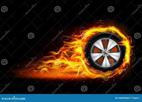 Burning Wheel Of Car Flames On Tire Symbol Of Speed And Racing Vector