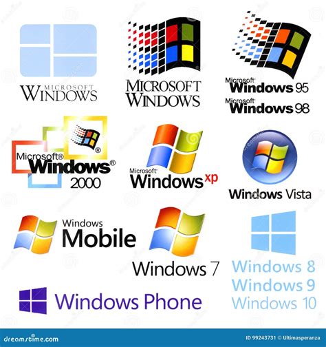 Evolución De Los Logotipos De Microsoft Windows Foto Editorial