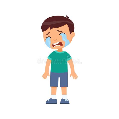 Crying Sad Little Boy Flat Vector Illustration Upset Child With Tears