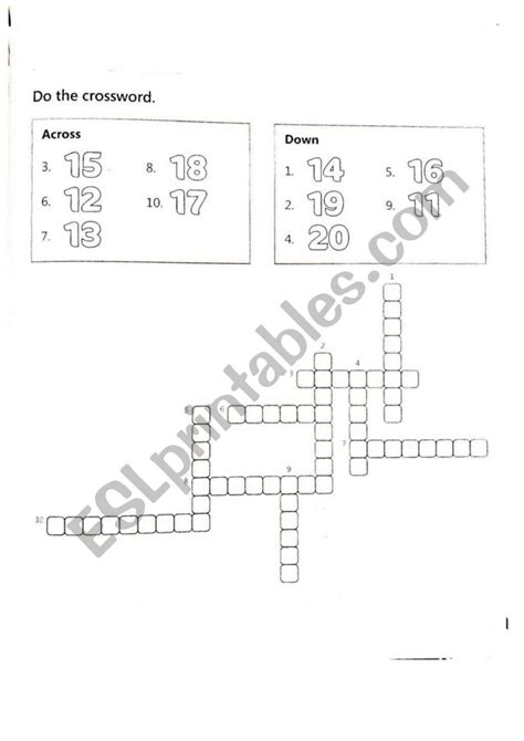 Numbers Crossword From 11 To 20 Esl Worksheet By Maggiefil