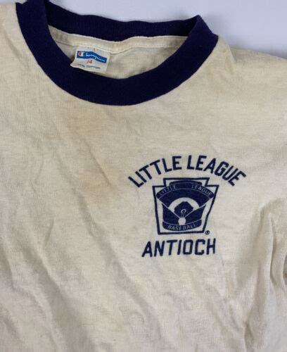 Vintage Champion T Shirt Blue Bar Single Stitch Ringer Usa 70s 80s Youth Size 14 Ebay
