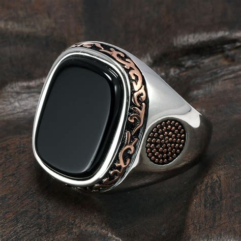 Real Pure Mens Rings Silver S925 Retro Vintage Turkish Rings For Men W