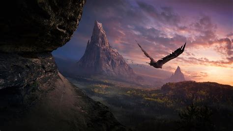 43270 Eagle Flying Nature Mountain Sunrise Scenery 4k Wallpaper