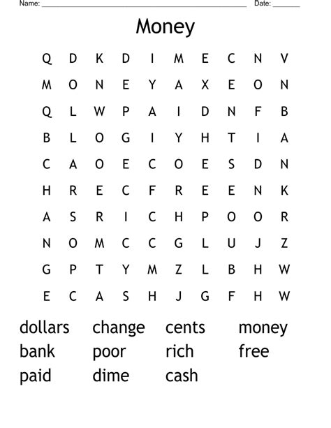 Money Word Search Wordmint