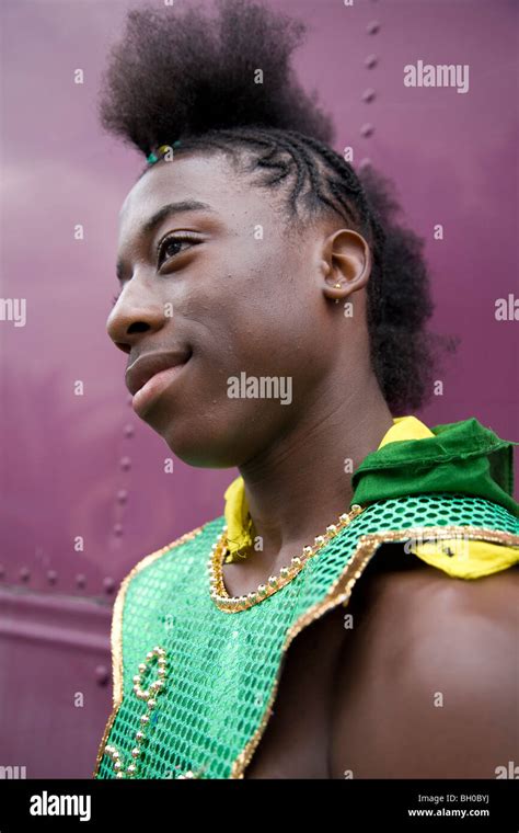 Young Man In Carnival Costume Portrait Notting Hill Carnival Notting