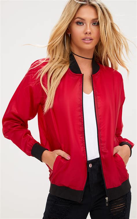 Red Lightweight Bomber Jacket Coats And Jackets Prettylittlething Il