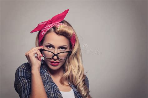 Pin Up Blonde Girl Retro Style Blond Model Vintage Concept Stock Image