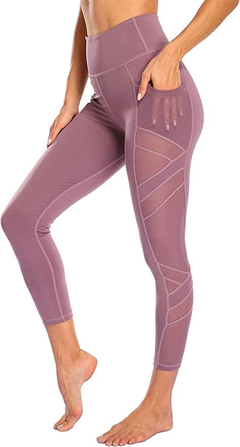 Bhghb Mesh Yoga Pants With Side Pockets High Waist See Through Workout
