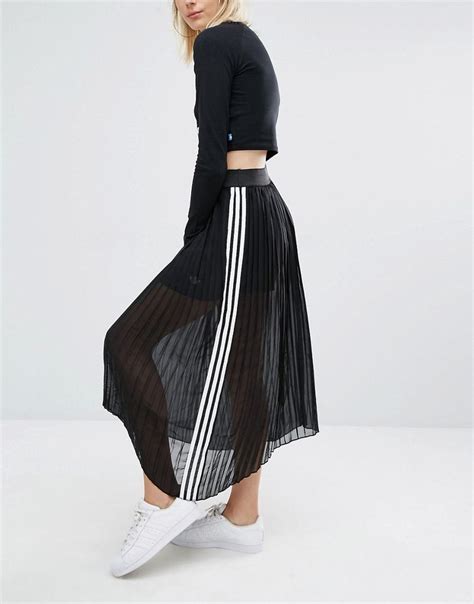 Adidas Originals Pleated Maxi Skirt With 3 Stripe At Pleated