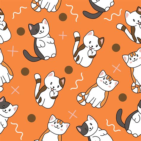 Cute Animal Cat Seamless Pattern Wallpaper With Design Light Orange