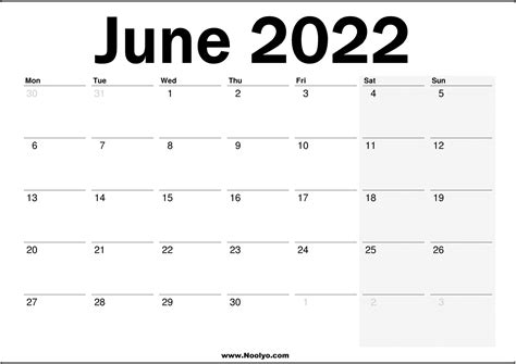 June 2022 Calendar Printable Wiki Calendar