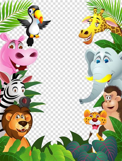 Assorted Animal Zoo Border Frame Cartoon Cute Animal Collection Transparent Background Png