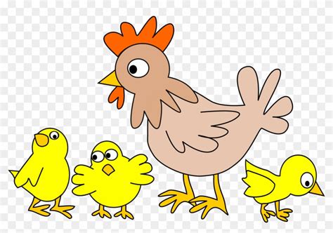 Hen With Three Chicken Hen And Chicks Cartoon Free Transparent Png