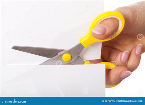 Scissors Cutting Paper Stock Image Image Of Notice White 38790977