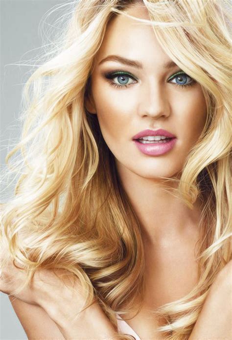 Gorgeous Blonde Model Long Full Hair Perfect Makeup Blue Eyes