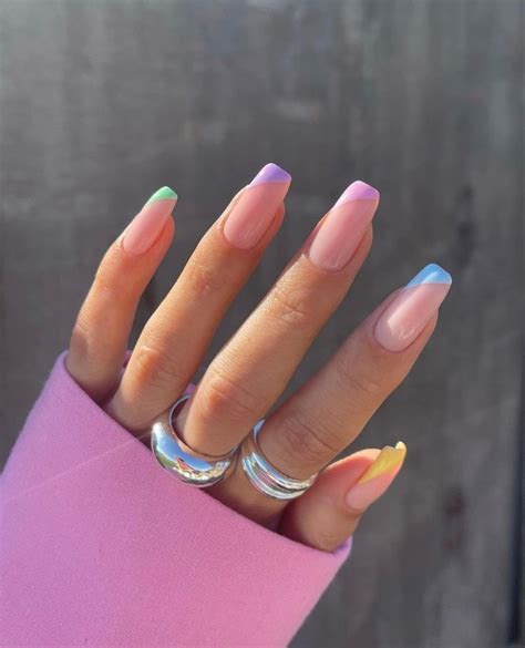French Tip Nails Multi Color Acrylic Nail Art Design Summer Spring 2021