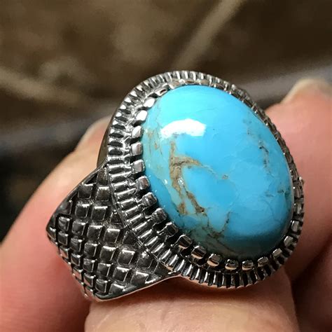 Natural Blue Mohave Turquoise Solid Sterling Silver Men S Ring Size