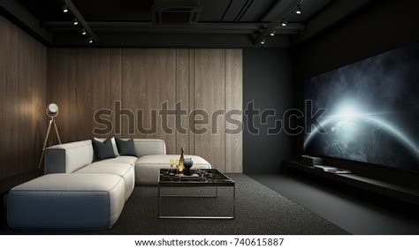 Home Theater Room Modern Interior 3d Stock Illustration 740615887