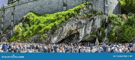 Panoramic View Of Grotto Notre Dame In Lourdes In Lourdes Editorial