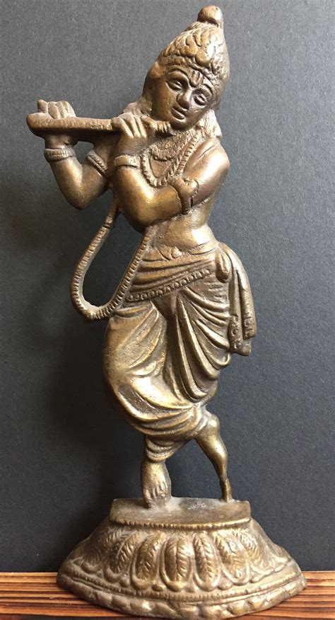 Vintage Krishna Idol Brass Statue Indian Deity Indian God Etsy
