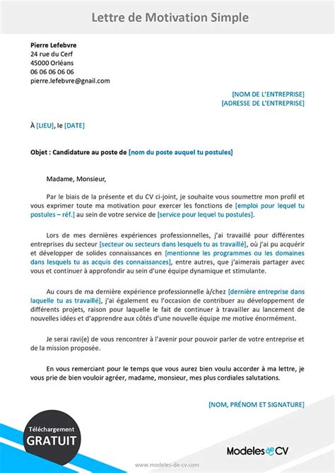Exemple de Lettre de Motivation Simple  Emplois Sénégal