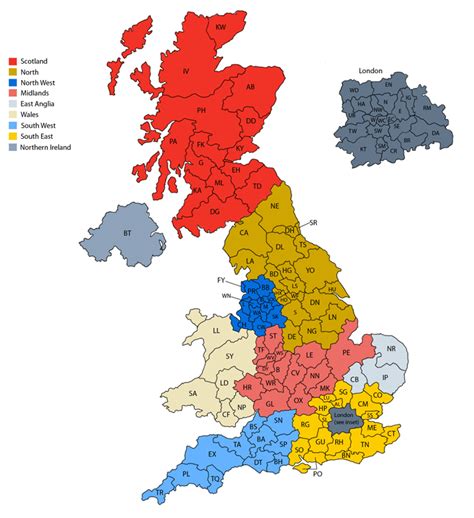 Map Of England Postcodes System Map