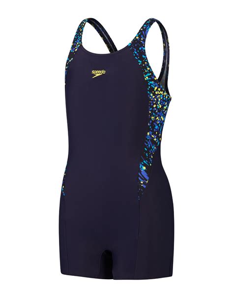 Speedo Girls Print Panel Legsuit Blackblue Simply Swim Simply Swim Uk