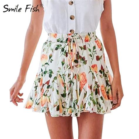 Floral Printed Women Short Mini Skirt Elastic Waist Tiered Ruffles