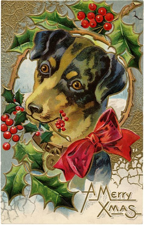 Take a photo of your pup. Vintage Christmas Dog Freebie - Cute! - The Graphics Fairy