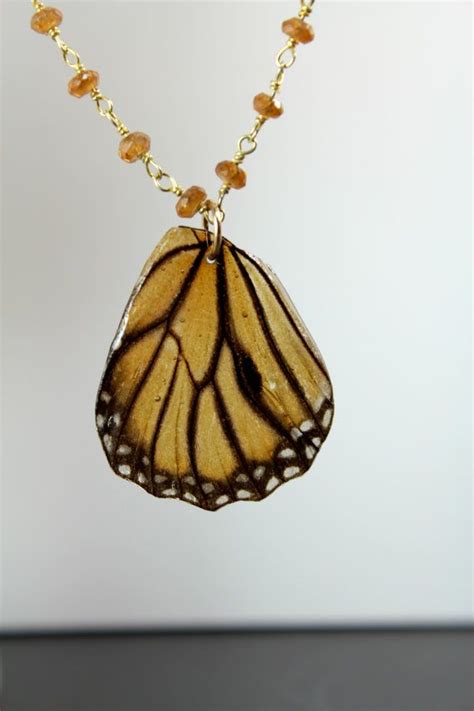 Real Butterfly Wing Necklace With Smokey Quartz And By Isms 5500