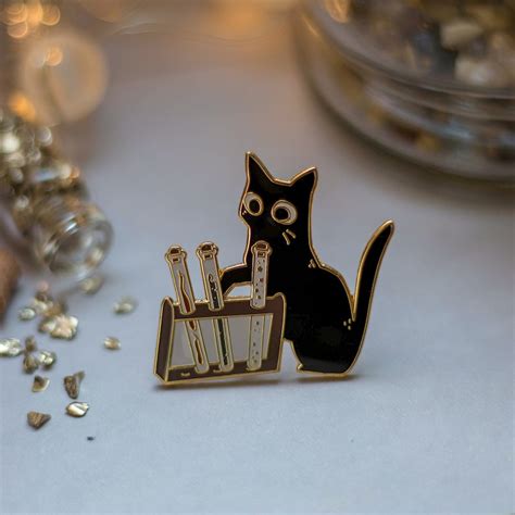 Curious Kitten Hard Enamel Pin Witchy Cat Lapel Pin Etsy