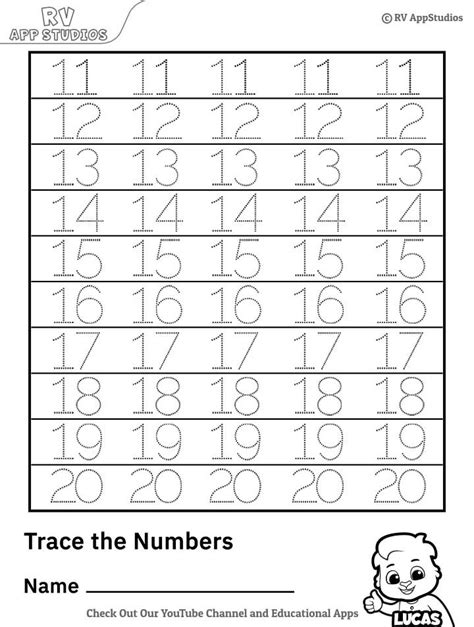Free Printable Tracing Numbers 11-20 Worksheets