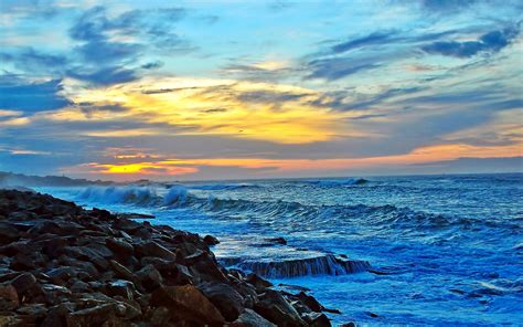 Sea Coast Shore Sunset Wallpaper 1920x1200 31745