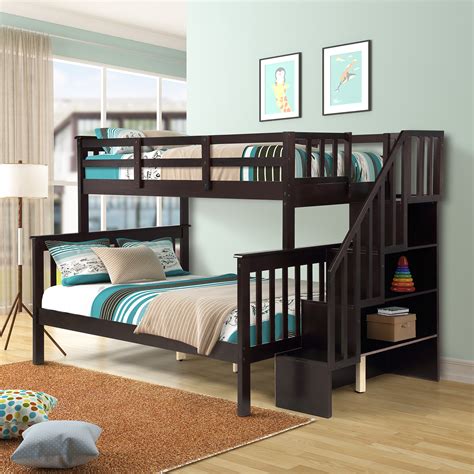 Twin Over Full Stairway Bunk Bed For Kids Space Saving Twin Bunk Frame