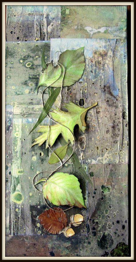 Mixed Media Collage 3d Even Green Leaves Fall By Renee Suich Award