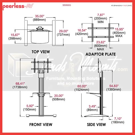 Peerless Ss Series Universal Floor Stand With Glass Shelf For 32 65