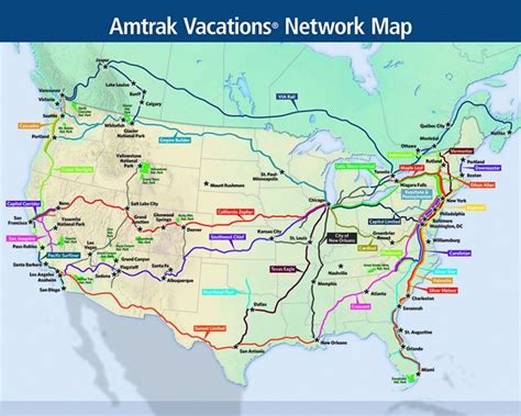 Amtrak Vacations Network Map Train Travel Usa Amtrak Train Travel