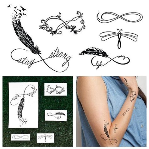 infinity feathers set temporary tattoo pack set of 10 etsy tatoeage veer tijdelijke tattoo