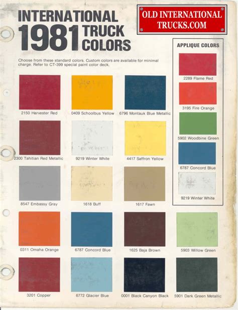 1981 Color Chart Color Charts • Old International Truck Parts