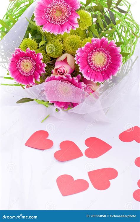 Pink Hearts And Flower Bouquet Stock Photo Image Of Heart Engagement