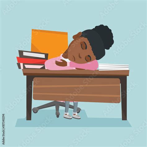 Fatigued African American Student Sleeping On The Desk With Books