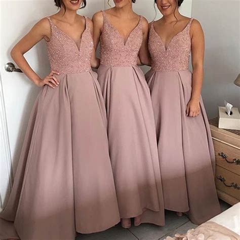 glamorous light pink tulle bridesmaid dresses long beaded satin ball gown bridesmaid dress 2016