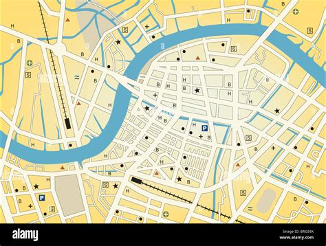 Illustrated Street Map Of A Generic City With No Names Stock Photo Alamy