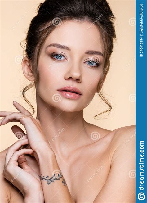 Pretty Woman With Naked Shoulders Posing Stock Photo Image Of Beautiful Pretty