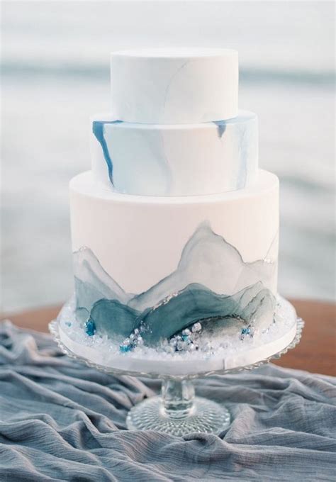 Chic Simple White And Blue Beach Wedding Cake Emmalovesweddings