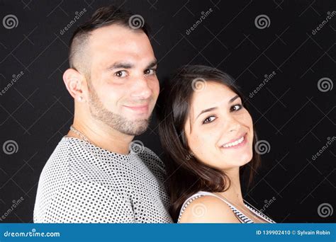 Love Couple Happy Smile Romantic Together In Black Background Stock