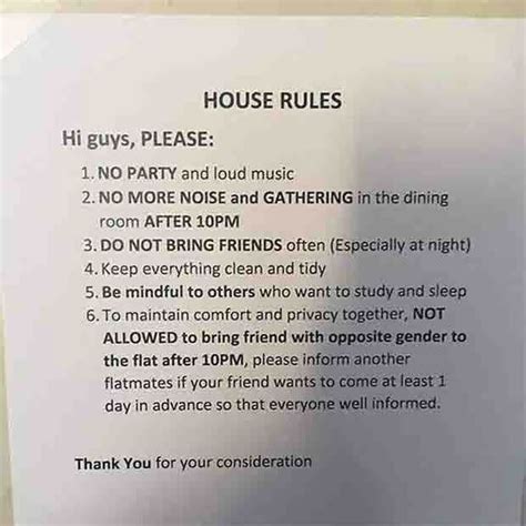 No Parties No Noise No Friends Flatmate S Strict House Rules