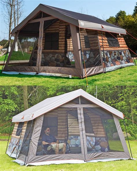 This Log Cabin Tent Is Large Enough For 8 People And Features A Screen